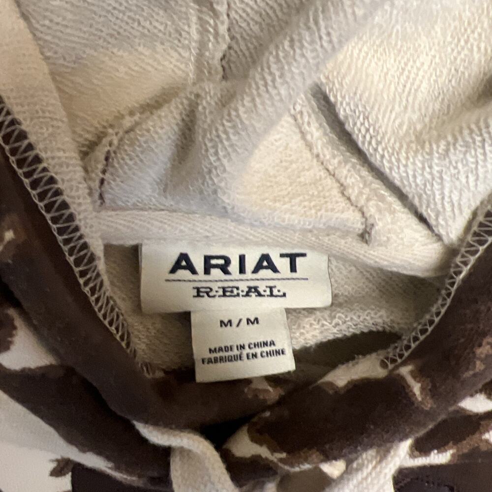 Ariat REAL Women's Pullover Hoodie Brown White Animal Print Med. Hooded Logo - Picture 2 of 4